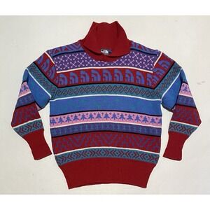 Vintage The North Face Womens Colorful Wool Sweater Medium Mock Neck Made USA